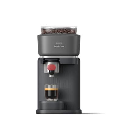 PHILIPS Baristina Espresso Machine, Grind, Tamp & Brew Coffee Beans in One Swipe, Compact, 16 Bar Pump Pressure, Automatic Grinder, Black with Berry Red Portafilter (BAR301/60)