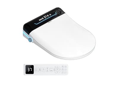 MEJE #001U-Electric Smart Bidet Seat for Elongated Toilets with Remote Control Temperature Display Heated Toilet Seat,Auto Open and Close,Warm Air Dryer and Temp Controlled Wash Functions 220V (White)