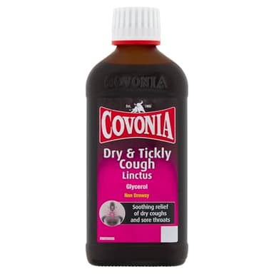 Covonia Dry & Tickly Cough Linctus,Soothes And Provides Relief From Dry Coughs And Sore Throats,Non Drowsy,Cough Syrup,Suitable For Vegetarians,Cold And Flu Relief, 180ml (Always read Label First)