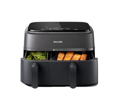 Philips Airfryer 3000 Series Dual Basket - 2 Drawer Air Fryer, 3L + 6L Capacity, RapidAir Plus Technology, 13 Ways to Cook, 90% Less Fat, Easy to Clean, Digital Touchscreen, Energy Saving (NA350/00)