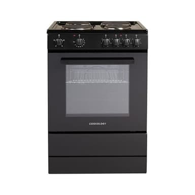 Cookology CFSP600BK/1 Freestanding Electric Single Cooker in Black - Solid Plate Top - 68 Litre Capacity - 60cm Wide - 4 Cooking Zone Hob - Analogue Dials