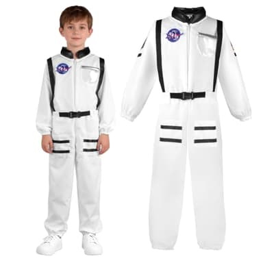 BSBUY Kids Astronaut Costume Unisex Pilot Costume Cosplay Space Adventure Outfit Spaceman Jumpsuit Space Roleplay Dress up Fancy Dress for Girls or Boys World Book Day Halloween Christmas Gift(130)
