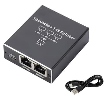 Ethernet Splitter 1 to 3, 1000Mbps Ethernet Switch High Speed LAN 3 Port Network, Gigabit with USB C Power Cable for Computers, Routers, Hubs, Set-Top Boxes, Digital TV, Plug and Play, Expand Ports