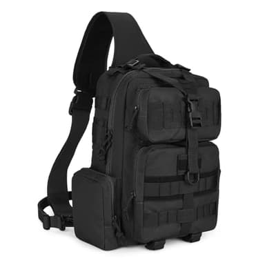 Explokit Tactical Sling Bag Mens One Strap Shoulder Backpack Fly Fishing Bag EDC Crossbody Chest Pack for Outdoor Hiking Cycling Traveling (#01-Black)
