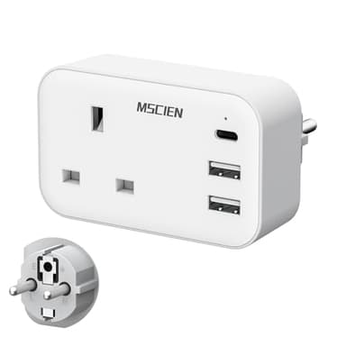 Mscien UK to European Plug Adapter with USB C,Travel Plugs UK to EU for Germany,France,Spain,Turkey,Greece and Iceland,