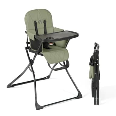 Ickle Bubba Flip Magic Fold Highchair (Sage Green) – Suitable from Sitting Up to 15kg, 5-Point Safety Harness, Removable Tray, Quick One-Hand Fold, Compact Slimline Design for Easy Storage