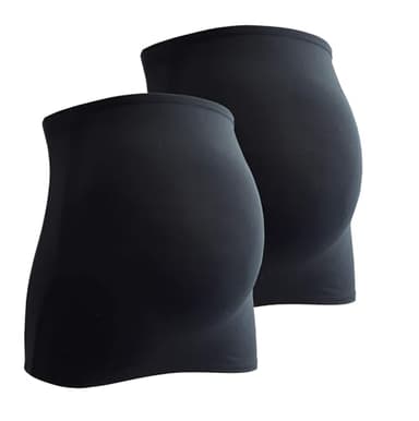Mamaband Maternity Bump Band in Twin Pack with Pack of 3 Jeans Extenders, Back Warmer and Top Extender for Pregnant Women, Stretch Fabric Maternity Wear, black, X-Large/XX-Large