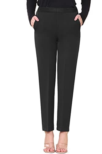 INSAFIANS Women Half Elasticated Pull Up Pants | Ladies Office Wear Trousers | Work Formal(BLK L25W8)