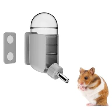 Hamster Water Bottle with Magnetic Holder, Freestanding Water Bottle for Glass Tanks, Suitable for Syrian Dwarf Hamsters Gerbils Mice Rats Degus (Grey, 120ml (Magnetic-Mounted))