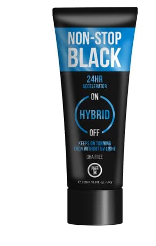 Power Tan Non-Stop Black Tanning Accelerator Lotion DHA Free UV Sunbed Cream with Algotan-P 24-Hour Dark Tan Enhancer Tingle-Free Hybrid Formula for All Skin Types | 250 ml