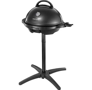George Foreman Indoor Outdoor BBQ Electric Grill [1500cm2 cooking surface, Variable temperature control & viewing gauge, Use with or without stand, Easy clean removable plate, Drip tray] Black 22460