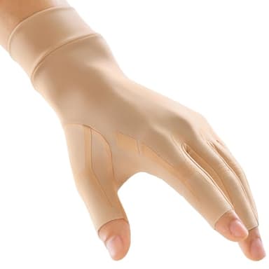 FREETOO Compression Arthritis Gloves for Pain Relief - Fingerless Computer Typing Support for Hand Pain, Swelling, Rheumatoid, Tendonitis - Women & Men, Skin, Medium