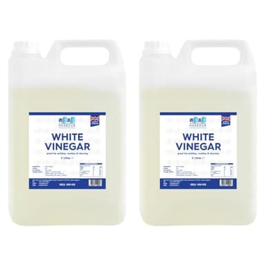 Harbour Housewares White Vinegar - 10L (2x 5L Bottles) - Food Grade 5% Spirit Distilled Vinegar for All-Purpose Cleaning, Pickling, Baking, Cooking, Laundry, Marinating, Stain Remover and Weed Killer