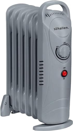 Schallen Portable Electric Slim Oil Filled Radiator Heater with Adjustable Temperature Thermostat, 3 Heat Settings & Safety Cut Off (Grey, 800W | 6 Fins)