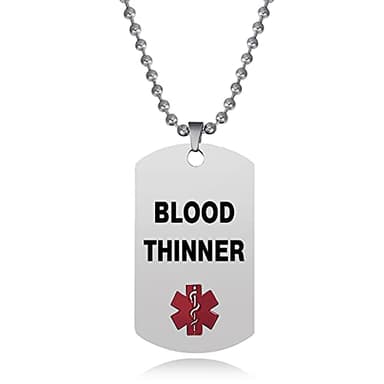 LSxAB Red Medical Alert ID Emergency Blood Thinner Necklace for Seniors First Aid Health Alarm Pendant Stainless Steel Jewellery