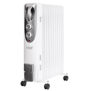 Russell Hobbs 2500W Oil Filled Radiator, 11 Fin Portable Electric Heater in White, Adjustable Thermostat with 3 Heat Settings, Overheat Protection, 25m sq Room Size 2 Year Guarantee RHOFR1106