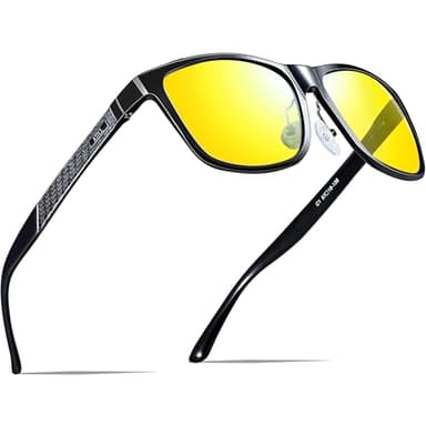 ATTCL Polarised Night Driving Glasses Men: Anti Glare UV400 Protection Lightweight Square Night Vision Glasses AL-MG Metal Frame HD TAC Lens 8587 yeshi