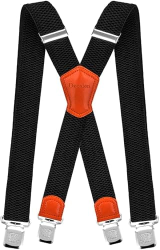 Decalen Mens Braces with Very Strong Metal Clips Wide 4 cm 1.5 inch Heavy Duty Suspenders One Size Fits All Men and Women Adjustable and Elastic X Form (Black 1)