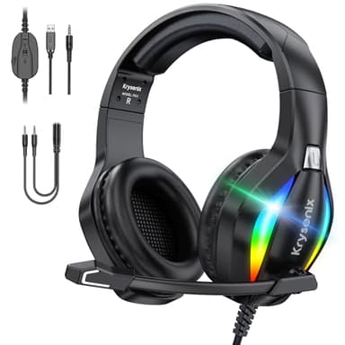 Krysenix PG1 RGB Gaming Headset for PS4, PS5, PC, Switch, Xbox, Headset with LED and Gaming Headphones with Microphone, Noise Cancelling Headphones with 3.5mm Jack,Deep black