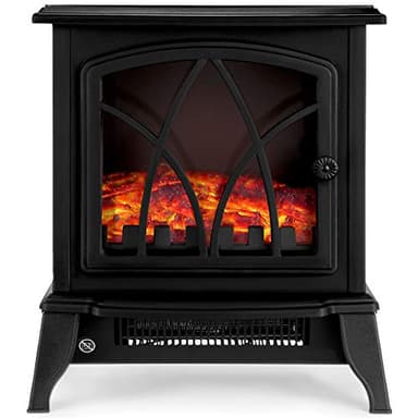 NETTA Electric Fireplace Stove Heater 1600-1800W with Fire Flame Effect, 2 Heat Settings, Adjustable Thermostat, Freestanding Portable Electric Log Wood Burner Effect - Black