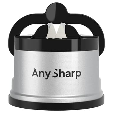 AnySharp Knife Sharpener, Hands-Free Safety, PowerGrip Suction, Safely Sharpens All Kitchen Knives, Ideal for Hardened Steel & Serrated, World's Best, Compact, One Size, Silver