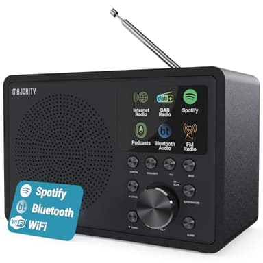 MAJORITY Internet Radio receiver DAB and FM | Bluetooth, Podcast, Octive and Spotify radio | App Control | Multi-Alarm clock radio | 50 presets | DSP Speaker | Bedside DAB radio with Bluetooth TOURO