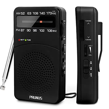 PRUNUS J-166 Portable Radio Battery Operated, AM FM Radios Pocket, Small Radio Transistor with Tuning Light, Back Clip, Excellent Reception for Outdoor & Indoor & Emergencies