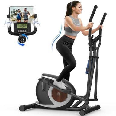 Elliptical Cross Trainer For Home Gym,16 Level Resistance Magnetic Elliptical Machine, Ultra-Quiet Compact Cross Trainer with LCD Display, Device Holder, Pulse Sensors, 120KG Weight Capacity (Black)