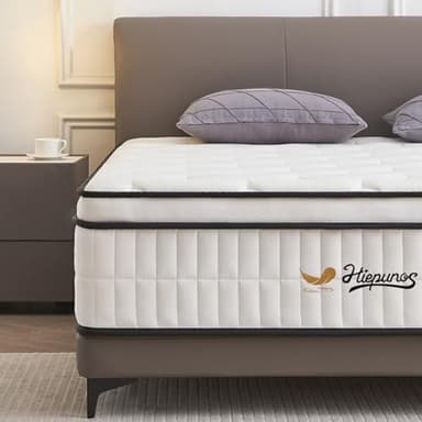 Hiepunos 4FT6 Double Mattress, 10.2 INCH Double Bed Mattress, 7-Zone Pocket Sprung Medium Firm, Comfortable Sleep for Back Pain Relief and Heavy Sleeper(135x190x26cm)