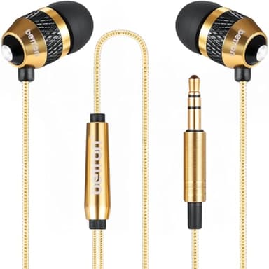 Betron B25 Earphones, Noise Isolating In-Ear Wired Headphones with Strong Bass, Tangle-Free Cord, Lightweight, Carry Case and Soft Earbud Tips, Gold