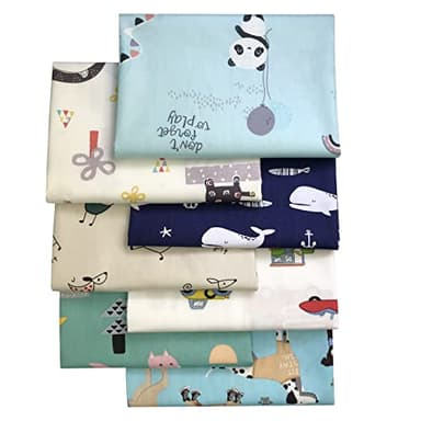 Qililandiy 7pcs Fat Quarter Cotton Fabric Assorted Cute Animal Patterns 18x22Inches