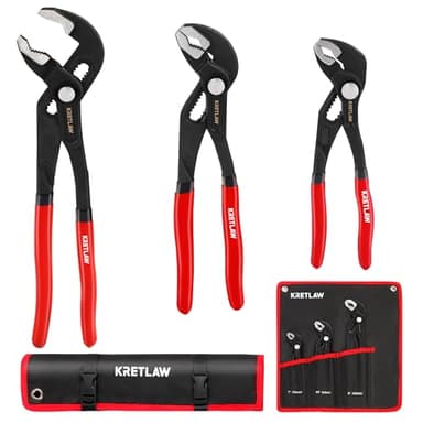 KRETLAW 3-Piece Groove Joint Pliers Set (300mm & 250mm & 180mm), Quick-Adjustable Water Pump Pliers，Cr-V V-Jaw Tongue and Groove Pliers for Home Repair & Plumbing