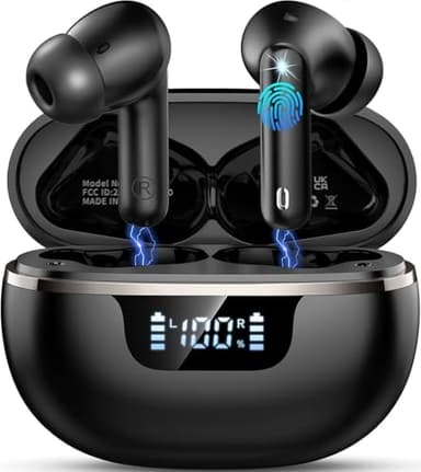 Wireless Earbuds, 2026 Bluetooth 5.4 Headphones Deep Bass, 45H Playtime In Ear Earphones HiFi Stereo, Ear buds with 4 ENC Noise Cancelling Mics, IP7 Waterproof Earbuds with LED Display, Fast Charging