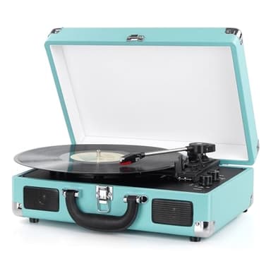 Vinyl Record Player 3-Speed Bluetooth Suitcase Turntable with Built-in Speakers RCA Line Out AUX in Headphone Jack Vintage Record Player,Convert Vinyl to WAV or MP3