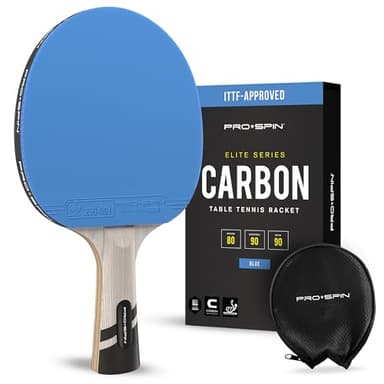 PRO-SPIN Table Tennis Bats | ITTF Approved Rubber | 7-Ply Blade with Carbon Fibre | 2.0mm Sponge | Professional Ping Pong Racket with Protective Cover (1-Pack, Blue)