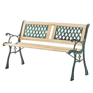 BIRCHTREE 3 Seater Wooden Cross Lattice and Slat Style Garden Bench Park Seat with Cast Iron Legs Armrest