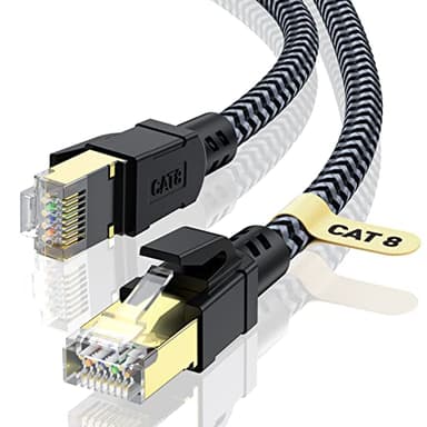 CABNEER Cat 8 Ethernet Cable 3 meters, High-Speed Gigabit Braided RJ45 LAN Patch Cord, 40Gbps 2000Mhz, Lan Network Cable Compatible for Modem, Router, Faster than Cat7