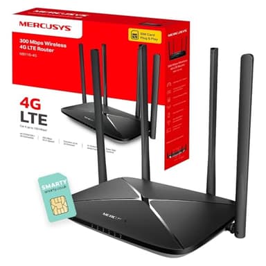 MERCUSYS MB115-4G 300 Mbps 4G Router With Sim Card, 4G/3G Compatible, Wireless LTE Cat 4 With WiFi Router Mode, SIM Slot, 4 External Antennas, Plug and Play, Connect up to 32 Devices, TP-Link