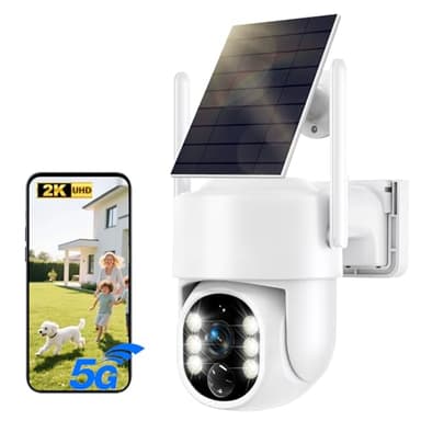 JWQPO 4MP WiFi Security Camera Outdoor Wireless, 5G/2.4G Solar Outdoor Camera, Home Surveillance with Panoramic PTZ, Automatic Tracking, Colour Night Vision, Light&Sound Alarm, 2-Way Audio