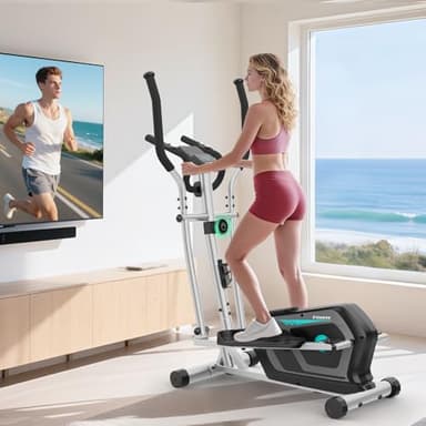 Neezee Elliptical Cross Trainer for Home, 16-Level Resistance Magnetic Elliptical Machine, Ultra-Quite Cross Trainer with LCD Monitor, Pulse Sensor, Device Holder, Weight Capacity 130KG Cross Trainer