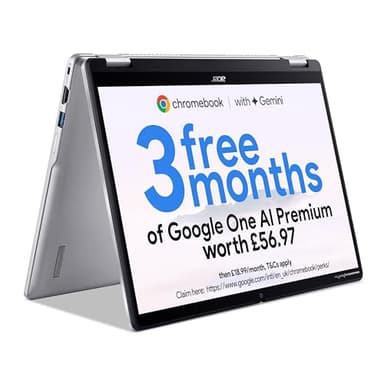 acer Chromebook Spin 314 CP314-2HN Convertible Laptop - Intel Core i3-N305, 8GB, 128GB eMMC, Integrated Graphics, 14" WUXGA Touchscreen, Google Chrome OS, Silver