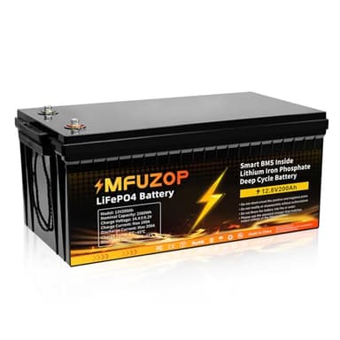 MFUZOP 12V 200Ah LiFePO4 Lithium Leisure Battery with 200A BMS, 2560Wh Lithium Leisure Iron Phosphate Battery, up to 15000+ Cycles, Support in Series/Parallel, for RVs, Boats, Trolling Motor