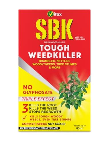 Vitax SBK Tough Weedkiller, Kills Down To The Roots, Suitable For Brambles, Nettles, Dock, Woody Weeds, Hardwood & Tree Stumps, Targets Weeds Not Grass, Concentrate - 250Ml, Coverage 83M2