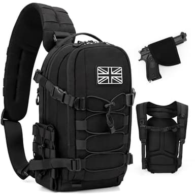 Jueachy Tactical Sling Bag for Men: 12L Tactical Bag with Everyday Carry Gear - Black 2-in-1 Shoulder Bag and Backpack