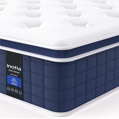 Inofia King Mattress,12 Inch Memory Foam Sprung Mattress 5FT,Sleep Cool and Supportive,Pressure Relieving Airy Comfort Foam,Medium Firm Hybrid Mattress,The Aire Collection(150x200x30cm Medium Firm)