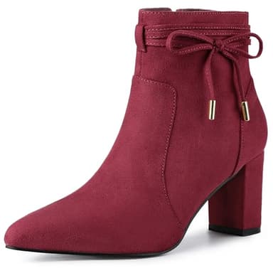 Allegra K Women's Pointed Toe Block Heel Zipper Ankle Boots Burgundy 5 UK/Label Size 7 US