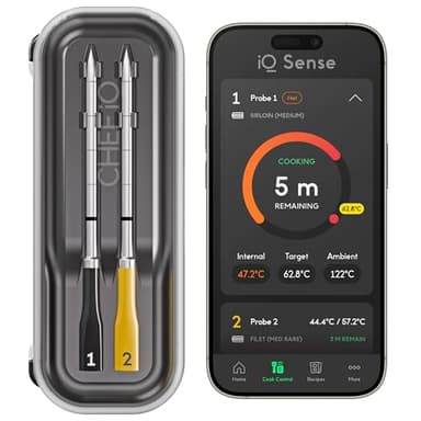 CHEF iQ Sense [2025 Model] | Smart Wireless Meat Thermometer | 2 Ultra-Thin Probes | WiFi Unlimited Range | 530°C Heat Safe | 5 Sensors | BBQ, Grill, Oven, Smoker, Air Fryer | Gen3