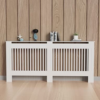 High Radiator Cover Wood Cabinet: 92cm Height White Large Heater Covers Internal Heights 90cm Vertical Slats Tall Radiator Shelf Thicken MDF Wooden Bedroom Hallway Cabinets for Living Room