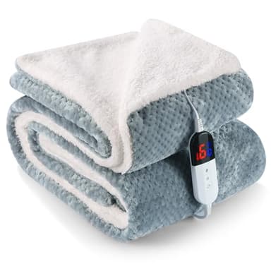Electric Heated Throw Blanket 130x180cm, Flannel Electric Blanket with Honeycomb Pattern, 1-10 Hours Adjustable Timer, 6 Heat Settings, Overheat Protection, Machine Washable, Gray