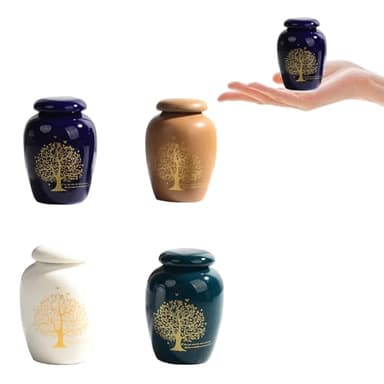 4 PCS Small Ceramics Mini Urns for Human Ashes - Tree of Life Pattern, Keepsake Pet Urns for Dog & Cat Ashes